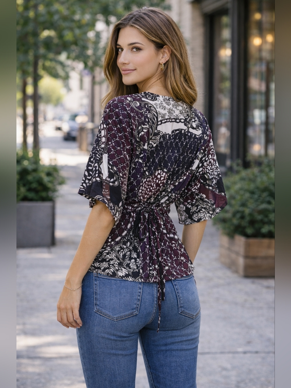 Whimsigoth Boho Wrap Blouse Cinch Waist Top Dark Academia Vibe XL - Picture 2 of 12